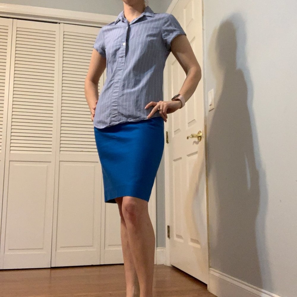 J. Crew Blue White Stripe Short Sleeve Blouse EUC